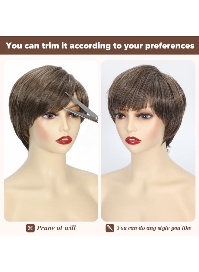 SHINEDOWN Short Hair Wigs for Women, Synthetic Brown and Gold Blend with Natural Volume, Stylish and Comfortable Short Wigs for White Women - Image 5