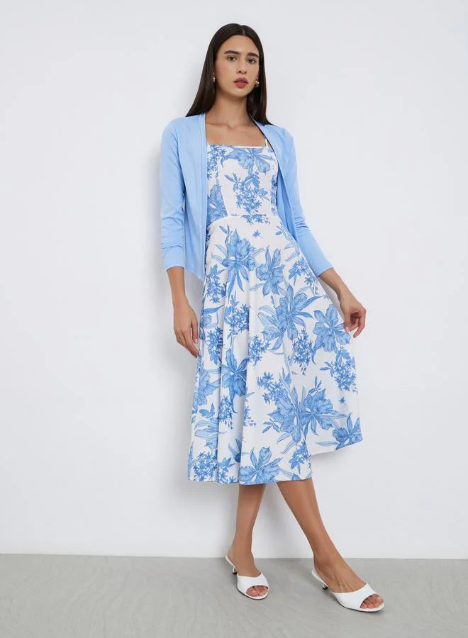 Take Two Take Two Ribbed Texture Cardigan and Floral Print Cami Dress Co-Ords