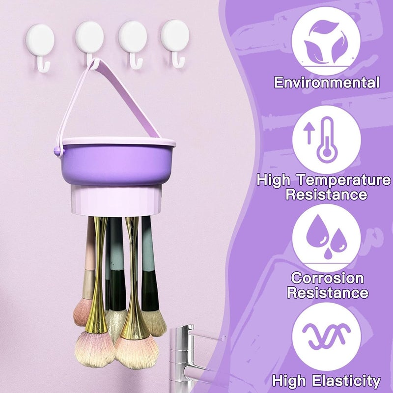 Calyrex Makeup Brush Cleaning Bowl 3 in 1 Clean Dry Storage Makeup Brush Cleaner Bowl Environmentally Friendly Silicone Makeup Brush Cleaning Mat Makeup Brush Cleaner - Image 2