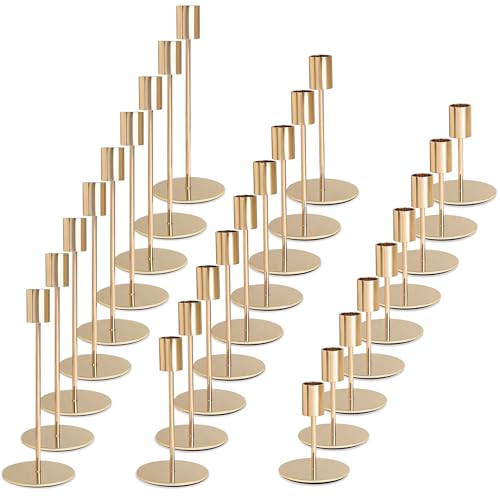 KDJFIIH Gold Candlestick Holders - Bulk Decorative Metal Candelabra - Fits 0.8 Inch Diameter Taper Candles - Gold Taper Candle Stands for Wedding, Home, Party Table Decor (Set of 27) - Image 1