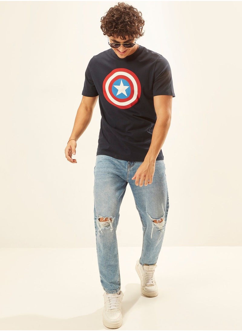 SP Characters Captain America Print T-shirt with Crew Neck and Short Sleeves  - Image 2