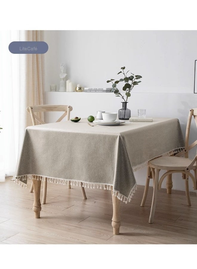 Anna 120*120cm Easy-Clean Waterproof Oil-Proof Faux Linen Tassel Edge Tablecloth - Image 2