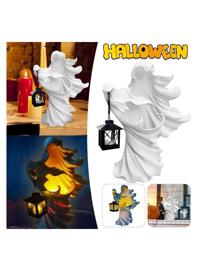 KASTWAVE Messenger with Lantern, Witch Ghoul Lamp, Witch Resin Sculpture Decoration Ghost Statue Decoration, Garden Decoration, Gift Props, White - Image 2