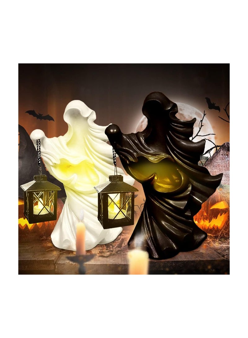 KASTWAVE Messenger with Lantern, Witch Ghoul Lamp, Witch Resin Sculpture Decoration Ghost Statue Decoration, Garden Decoration, Gift Props, White - Image 3