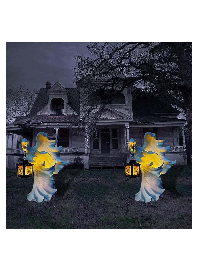 KASTWAVE Messenger with Lantern, Witch Ghoul Lamp, Witch Resin Sculpture Decoration Ghost Statue Decoration, Garden Decoration, Gift Props, White - Image 5