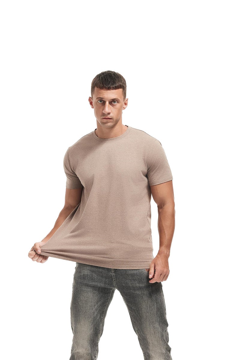 VEIISAR Crew Neck Tees Premium Men's T-Shirts - Soft and Fit Mens T-Shirt - Casual Stylish Tee for Men Coffee L - Image 3