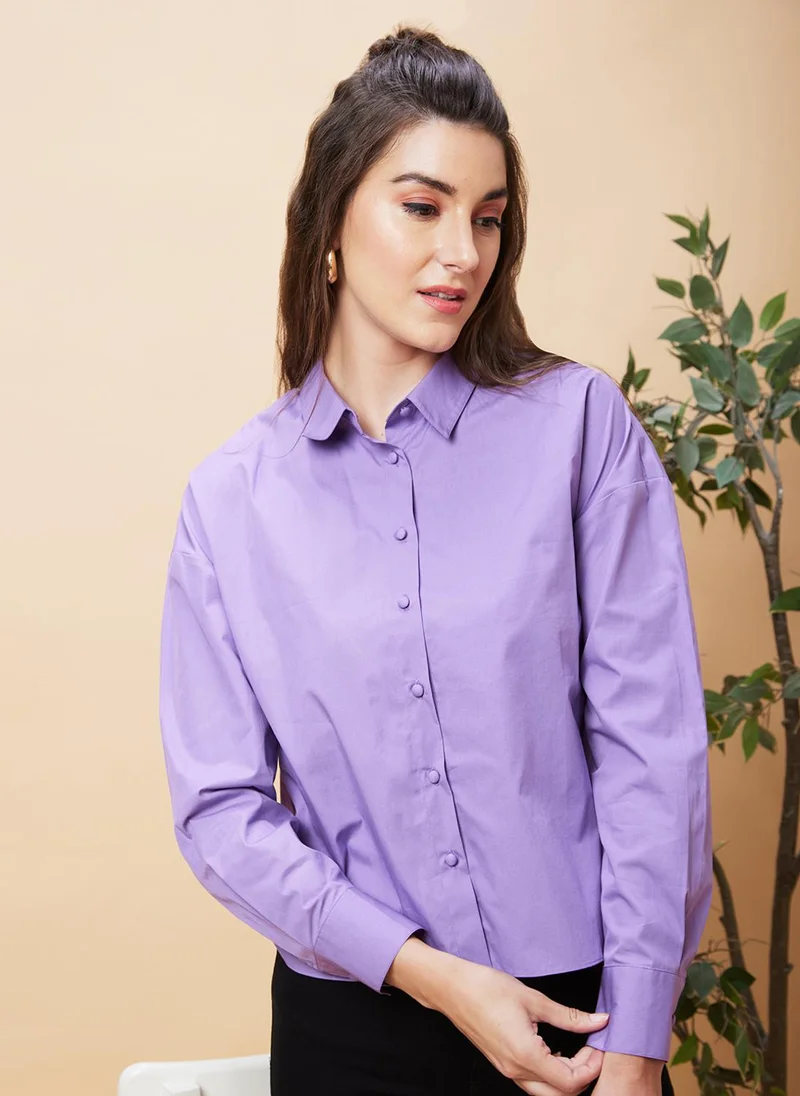 globus Globus Women Purple Pure Cotton Shirt Style Top