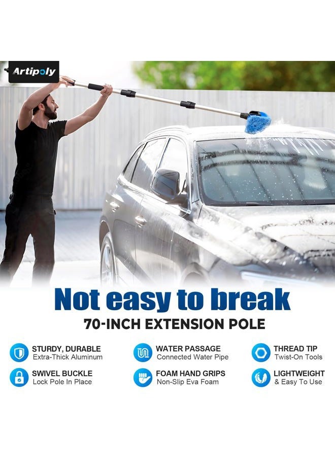 ARTIPOLY 72" Car Wash Brush with Long Handle, Flow-Thru Soft Bristle Car Washing Brush with Extendable Handle and Hose Attachment and On/Off Switch for Car, RV, SUV, Truck, Boat, House Siding（Blue） - Image 3
