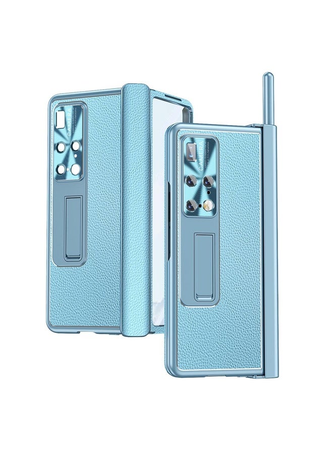 هوها ⁧جراب هاتف لهاتف Huawei Mate X2 Litchi نمط مغناطيسي مقاوم للصدمات (أزرق أقصى الذروة)⁩ - Image 1