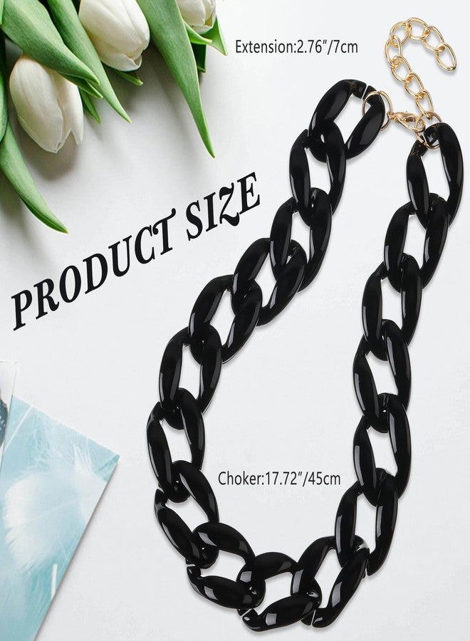 تونديامو قلادة تونديمو السميكة المصنوعة من الراتنج، قلادة تشوكر من الأكريليك، سلسلة موسيقى الروك الملونة السميكة للنساء، هدية مجوهرات لحفلات الثمانينيات (أسود) - Image 2