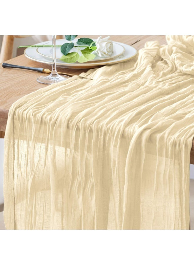 TAYRAN Tulle tablecloth, cotton tulle tablecloth, bohemian style decorative tablecloth, table centerpiece, 90x400 cm, suitable for wedding, baby shower, tea party and other tulle table decoration - Image 1
