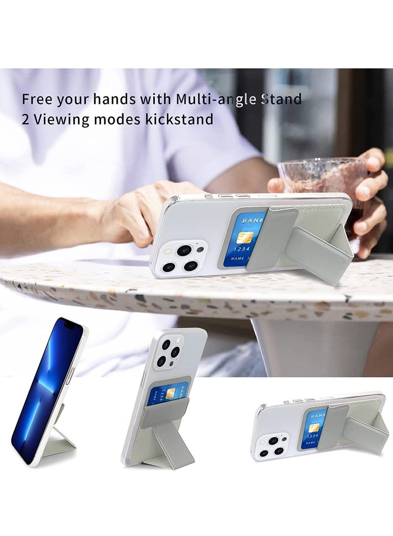 Y&D Card Holder with Stand for Back of Phone, Universal Self-adhesive PU Leather Credit Cards Wallet Cell Phone Smart Grey  - Image 2