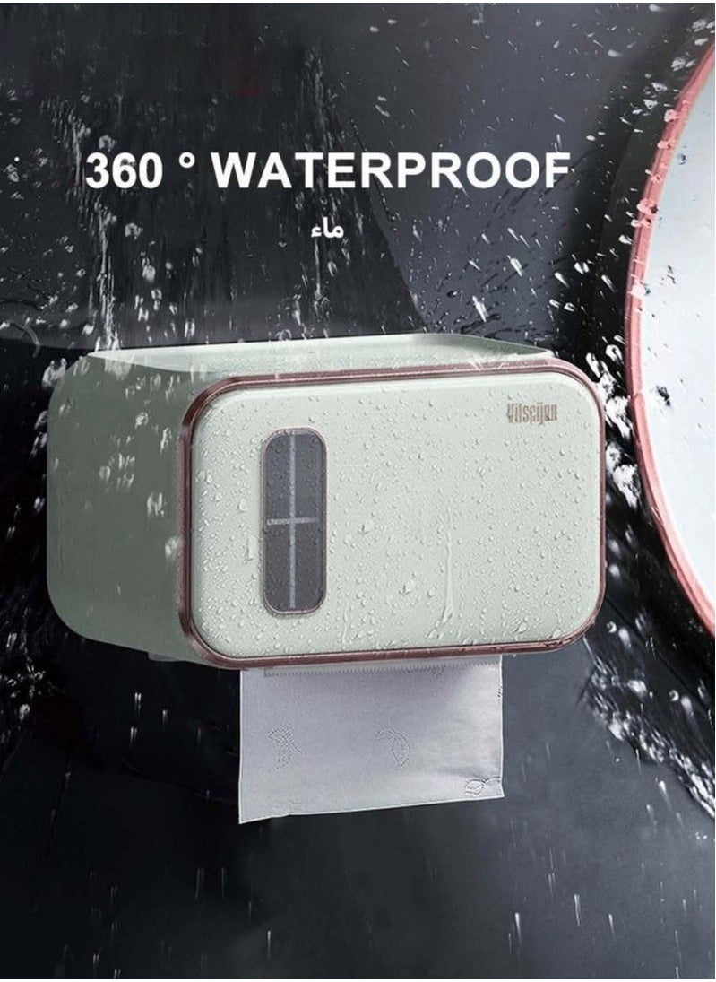 Generic - Wall-Mounted Tissue Box, Waterproof Toilet Paper Holder with Removable Wooden Pallet, Perspective Window Design, Self-Adhesive Tissue Holders with Storage - Image 1