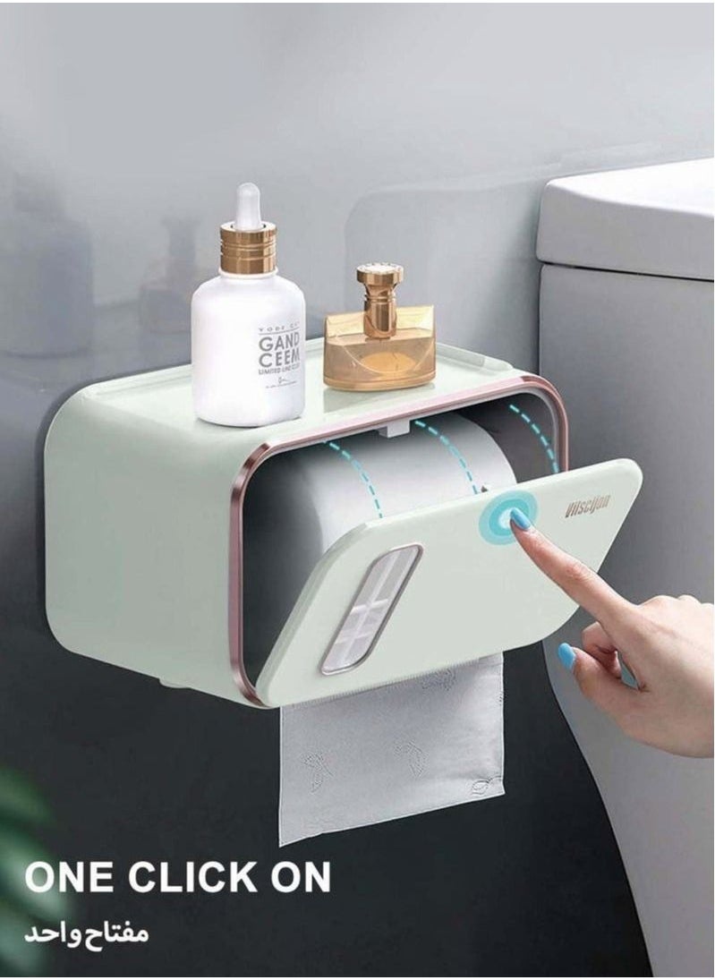 Generic - Wall-Mounted Tissue Box, Waterproof Toilet Paper Holder with Removable Wooden Pallet, Perspective Window Design, Self-Adhesive Tissue Holders with Storage - Image 1