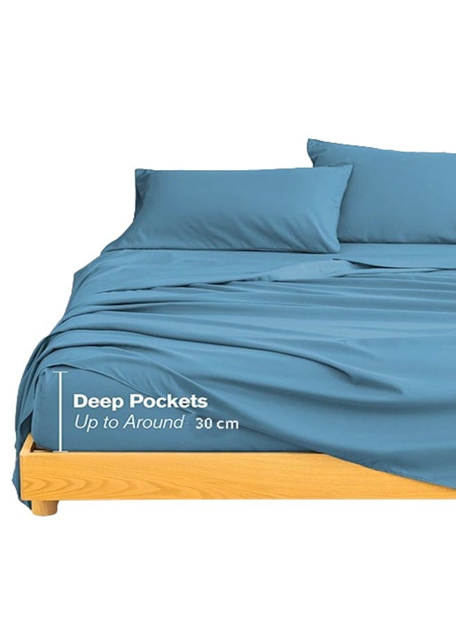 snooze - Fitted bed sheet set 3Pcs, 180*200 cm, Teal - Image 1