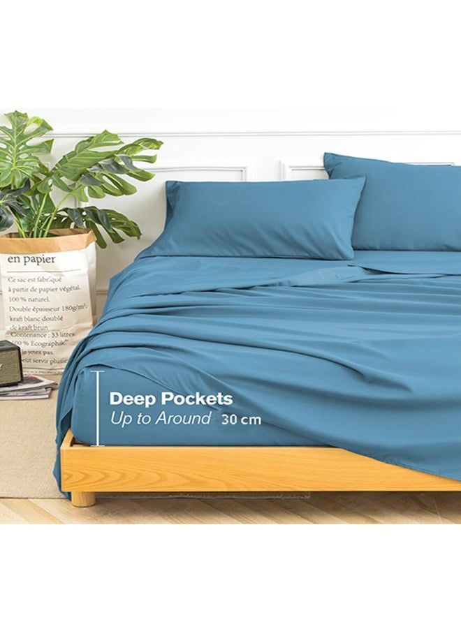 snooze - Fitted bed sheet set 3Pcs, 180*200 cm, Teal - Image 1