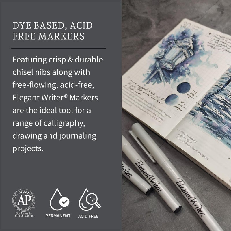 Speedball Elegant Writer Acid-Free Non-Toxic Water Based Calligraphy Marker, Chisel Tip, Assorted Size, Black, Set of 4 - Image 2