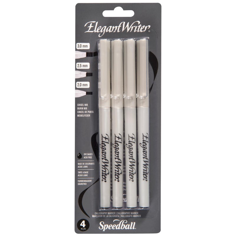 Speedball Elegant Writer Acid-Free Non-Toxic Water Based Calligraphy Marker, Chisel Tip, Assorted Size, Black, Set of 4 - Image 1