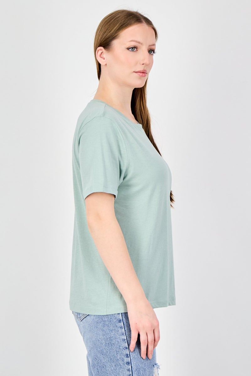 ONLY Women Crew Neck Plain Short Sleeve Top, Sage Green - Image 4