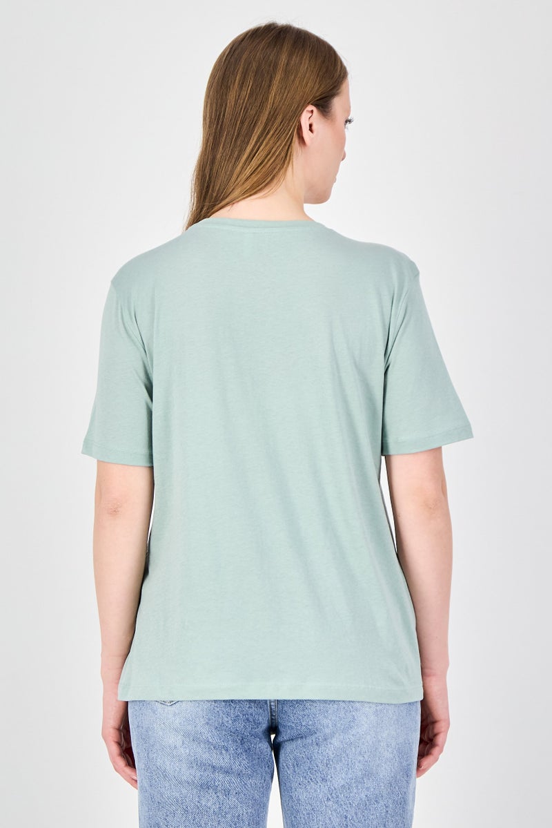 ONLY Women Crew Neck Plain Short Sleeve Top, Sage Green - Image 2