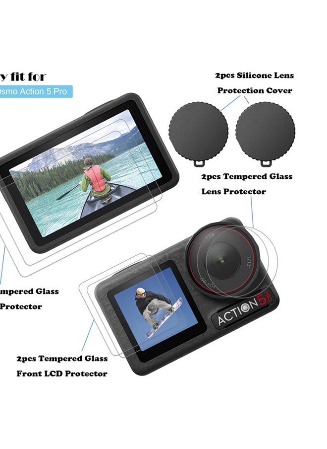 SJet Screen Protector for DJI OSMO Action 5 Camera, Osmo Action 5 Lens Protector, Tempered Glass LCD Display Film, Silicone Lens cap Cover, 0.3mm 9H Hardness Anti-Scrach Anti-Bubble (6+2 Pack)  - Image 2