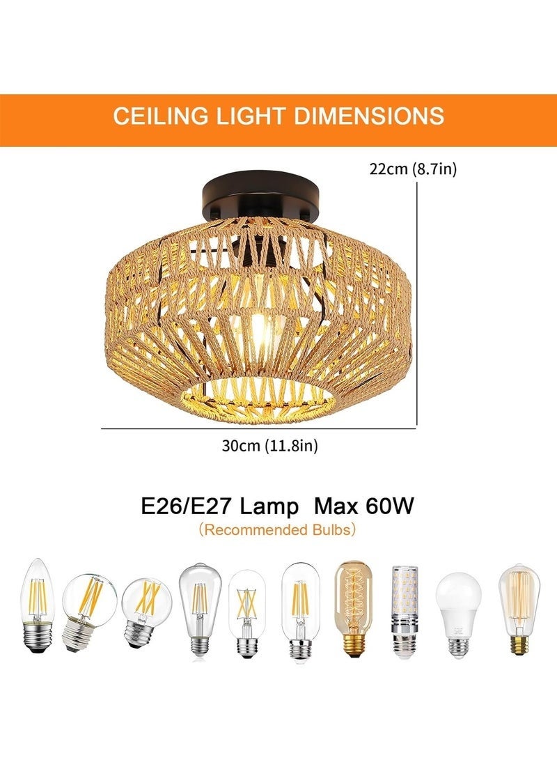 Vintage Rattan Lamp, Hanging Lamp, Rustic Ceiling Lamp, Braided Basket Lampshade, Retro Ceiling Light, Farmhouse, E27 Industrial Ceiling Lights for for Kitchen, Dining Room, Bedroom Room - Image 3