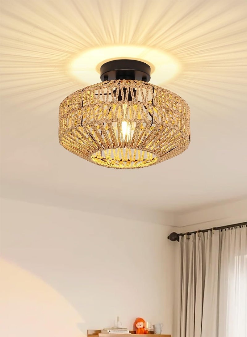 Vintage Rattan Lamp, Hanging Lamp, Rustic Ceiling Lamp, Braided Basket Lampshade, Retro Ceiling Light, Farmhouse, E27 Industrial Ceiling Lights for for Kitchen, Dining Room, Bedroom Room - Image 1