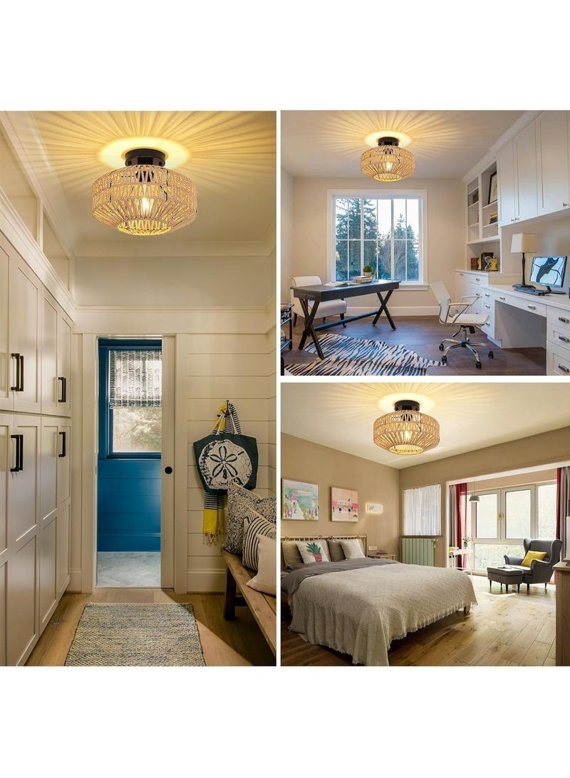 Vintage Rattan Lamp, Hanging Lamp, Rustic Ceiling Lamp, Braided Basket Lampshade, Retro Ceiling Light, Farmhouse, E27 Industrial Ceiling Lights for for Kitchen, Dining Room, Bedroom Room - Image 2