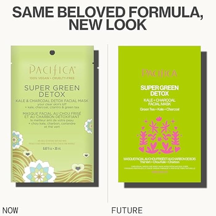 Pacifica Super Green Detox Sheet Mask – Charcoal, Kale & Clay Pore Cleansing Mask for Oily, Blemish-Prone Skin, Deep Detox Facial Mask, Vegan - Image 2