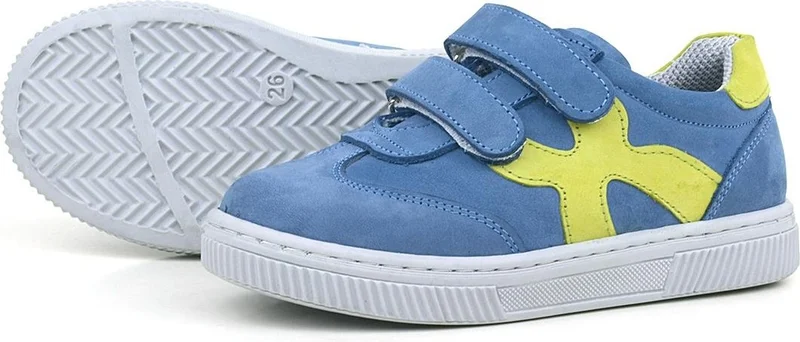 Rakerplus Leather Blue Green Velcro Children's Sports Shoes