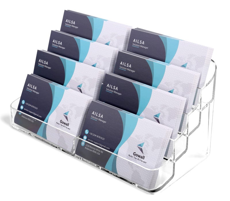 Gowall Business Card Holder, 8 Pocket Acrylic Business Card Holder for Desk Clear Business Card Stand Desktop Business Card Holders Plastic Business Card Display for Exhibition, Home and Office, 4 PCS - Image 1