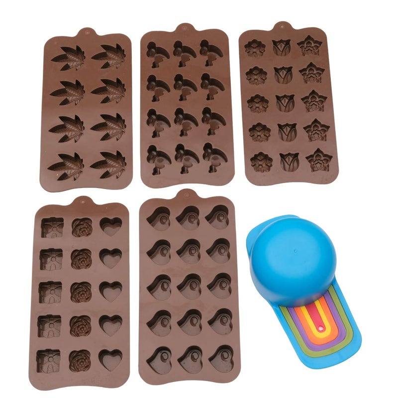 STORE 2508 Store2508 Silicone Chocolate Mould with Measuring Spoon Set Pack of 6 Multicolour - Image 2