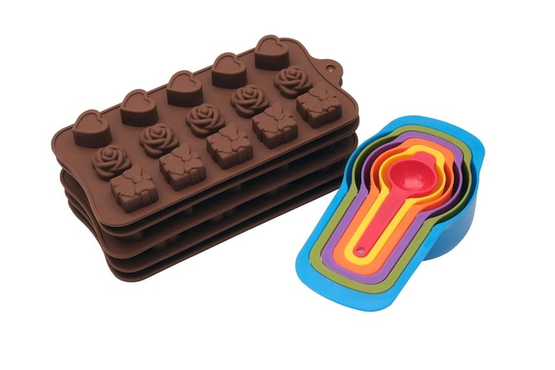 STORE 2508 Store2508 Silicone Chocolate Mould with Measuring Spoon Set Pack of 6 Multicolour - Image 3