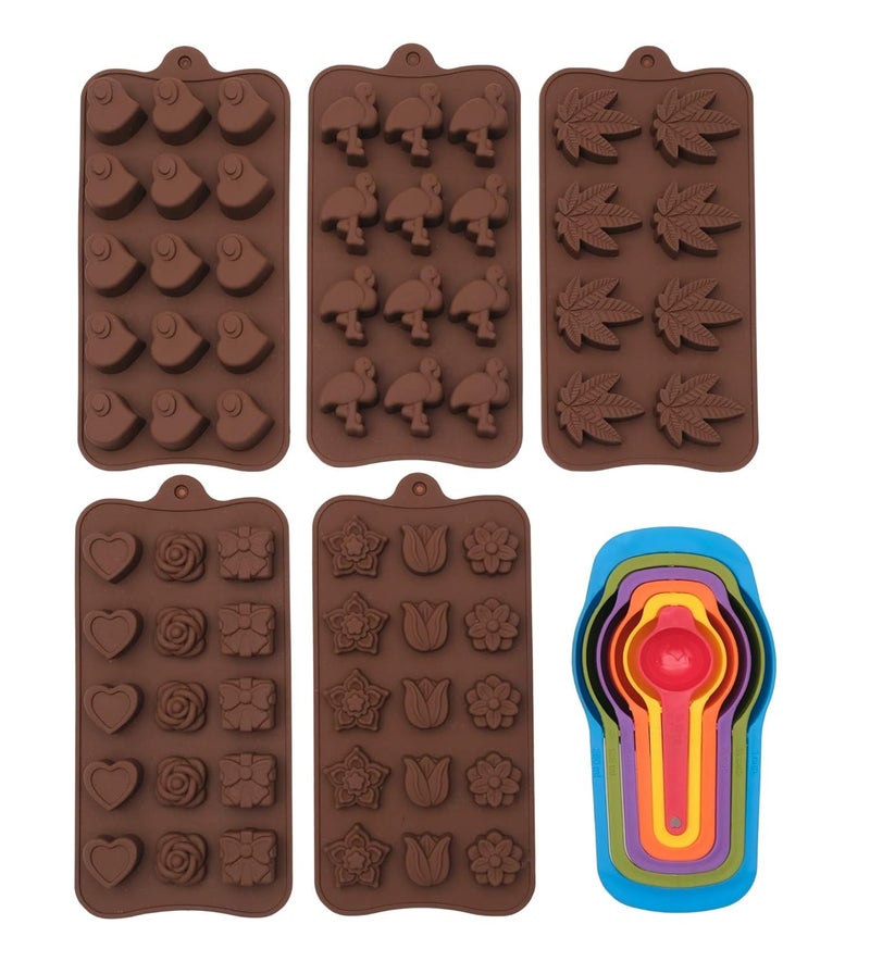 STORE 2508 Store2508 Silicone Chocolate Mould with Measuring Spoon Set Pack of 6 Multicolour - Image 1
