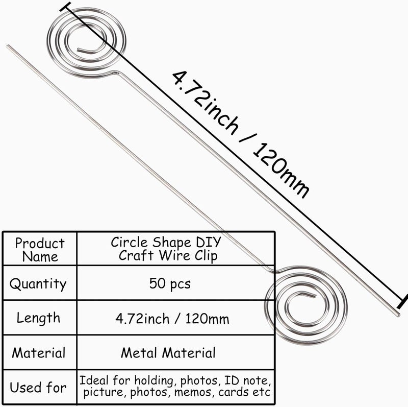 H&W 50pcs Ring Loop Round Shape DIY Craft Wire Clip Table Card Holders Note Photo Picture Memo Holder Metal Clamp for Party Birthday Office DIY Cake Topper(WE5-D1) - Image 2