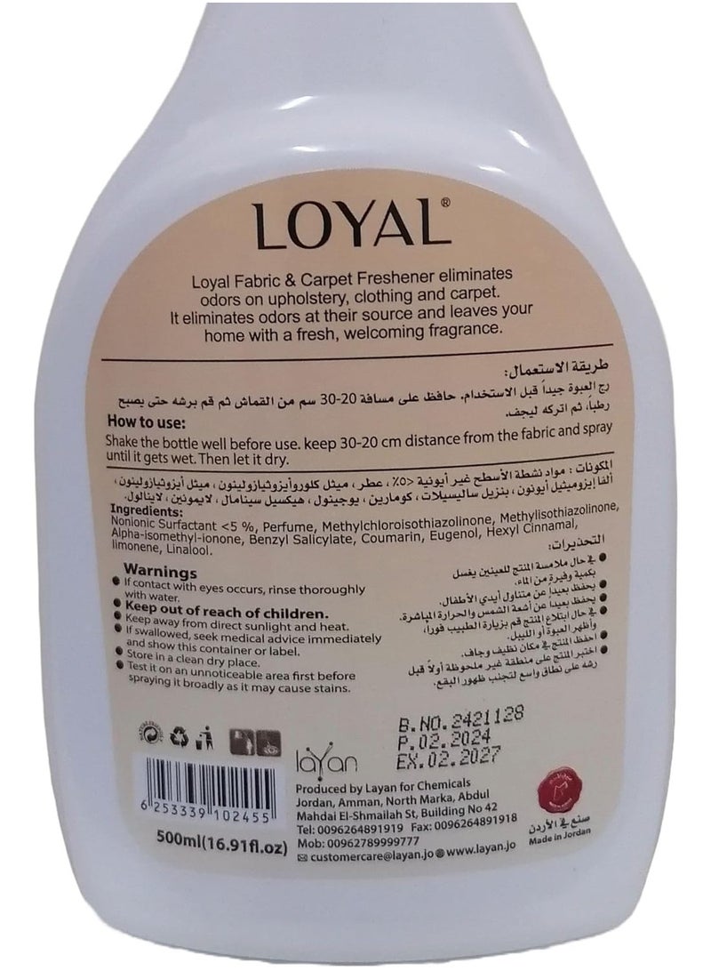loyal LOYAL Fabric and Carpet Freshener, Anti- bacterial Air Refresher, Odor Control, for any textiles, curtains, beddings, fabric sofa, clothes, Fresh Cool Fragrance, 500 ml (1 Pack, 500, millilitre)  - Image 3