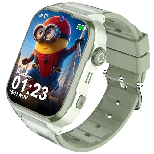 PunnkFunnk Safeguard 5G/4G Kids Smart Watch with SIM Calling, GPS Tracker, Video Call, SOS Alerts, Face Unlock, Games, IP67, 800mAh Battery, Voice Chat, Maps(Olive Green) - Image 1