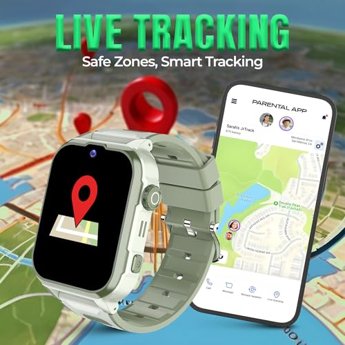 PunnkFunnk Safeguard 5G/4G Kids Smart Watch with SIM Calling, GPS Tracker, Video Call, SOS Alerts, Face Unlock, Games, IP67, 800mAh Battery, Voice Chat, Maps(Olive Green) - Image 5