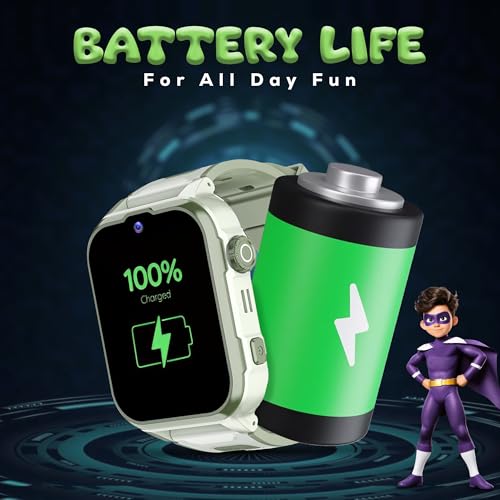 PunnkFunnk Safeguard 5G/4G Kids Smart Watch with SIM Calling, GPS Tracker, Video Call, SOS Alerts, Face Unlock, Games, IP67, 800mAh Battery, Voice Chat, Maps(Olive Green) - Image 2
