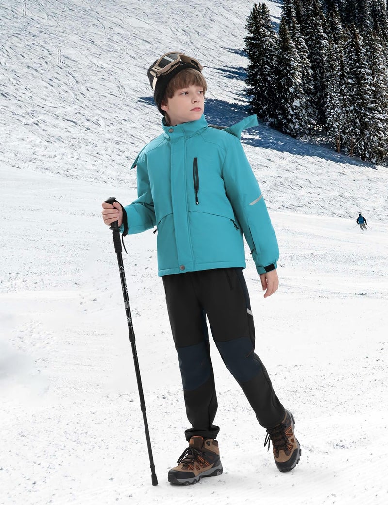 TBMPOY Boys Snow Ski Pants Kids Waterproof Fleece Lined Winter Hiking Snowboard Insulated Warm Pants Zipper Pockets Black M - Image 3