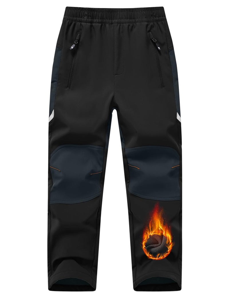 TBMPOY Boys Snow Ski Pants Kids Waterproof Fleece Lined Winter Hiking Snowboard Insulated Warm Pants Zipper Pockets Black M - Image 1