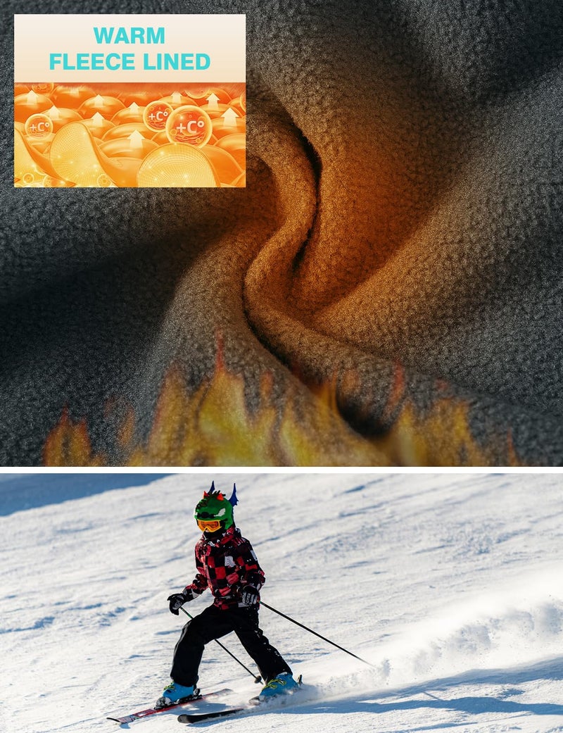 TBMPOY Boys Snow Ski Pants Kids Waterproof Fleece Lined Winter Hiking Snowboard Insulated Warm Pants Zipper Pockets Black M - Image 2