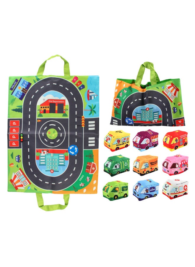Source Manufacturers Baby Fabric Car Model With Storage Bag Carpet Baby Tear Can Bite Early Education Toys-Color:Map Storage Bag (9 Cars With Ring Paper + Bell) 205g  - Image 1