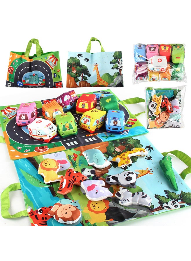 Source Manufacturers Baby Fabric Car Model With Storage Bag Carpet Baby Tear Can Bite Early Education Toys-Color:Map Storage Bag (9 Cars With Ring Paper + Bell) 205g  - Image 2