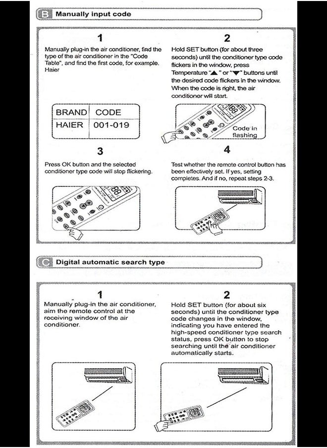 Universal Air Conditioner Remote Control for Daikin, Hitachi, Carrier, LG, Sharp, Haier, Gree, Midea, Whirlpool, Bosch, Olympus, Toshiba, Samsung