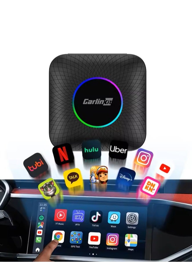 كار لينكيت Carlinkit Latest Ai Box LED, Android 13, Qualcomm 6225, 8GB+128GB, Wireless CarPlay Android Auto 3-in-1 Dongle comes with Google Play Store, Streaming Video, Only for the Vehicle with Wired CarPlay - Image 2