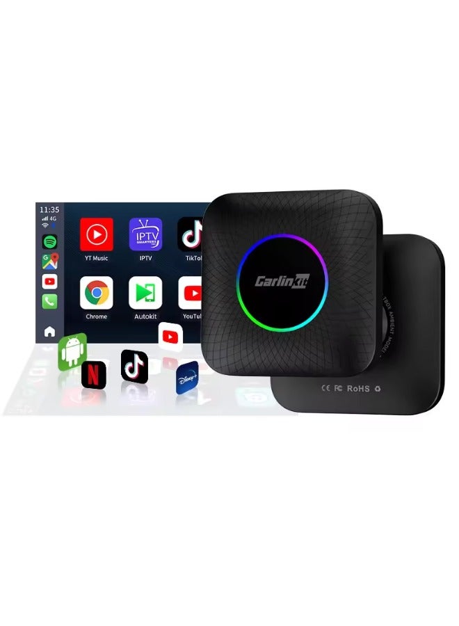 كار لينكيت Carlinkit Latest Ai Box LED, Android 13, Qualcomm 6225, 8GB+128GB, Wireless CarPlay Android Auto 3-in-1 Dongle comes with Google Play Store, Streaming Video, Only for the Vehicle with Wired CarPlay - Image 4