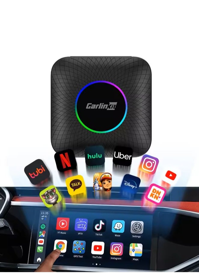 2024 Ai Box LED, Android 13, Qualcomm 6225, 8GB+128GB, Wireless CarPlay Android Auto 3-in-1 Dongle comes with Google Play Store, Streaming Video, Only for the Vehicle with Wired CarPlay 