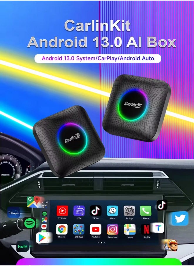 Carlinkit - 2024 Ai Box LED, Android 13, Qualcomm 6225, 8GB+128GB, Wireless CarPlay Android Auto 3-in-1 Dongle comes with Google Play Store, Streaming Video, Only for the Vehicle with Wired CarPlay - Image 1