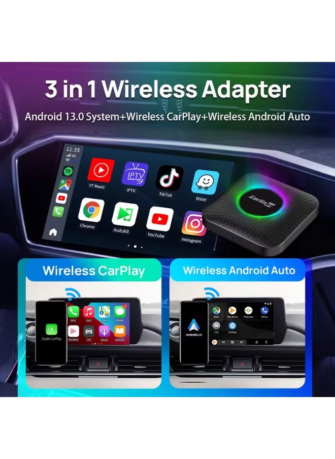 Carlinkit - 2024 Ai Box LED, Android 13, Qualcomm 6225, 8GB+128GB, Wireless CarPlay Android Auto 3-in-1 Dongle comes with Google Play Store, Streaming Video, Only for the Vehicle with Wired CarPlay - Image 1